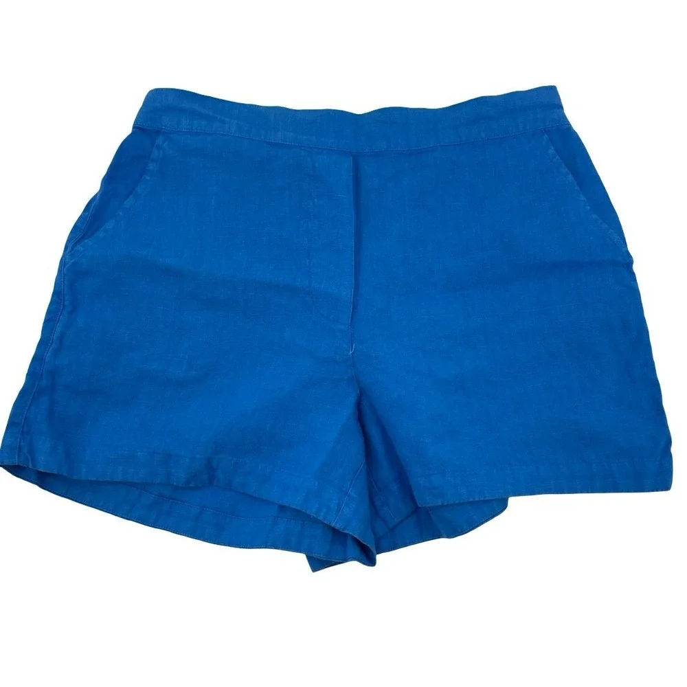 Frank & Eileen Womens Shorts Pull-On Relaxed Blue 100% Linen Small